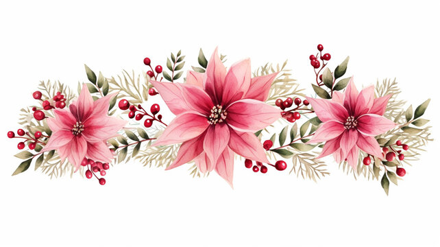 Christmas floral hand drawn wreath on white background decorative design floral