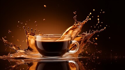 splash of brownish hot coffee or chocolate on brown background. - obrazy, fototapety, plakaty