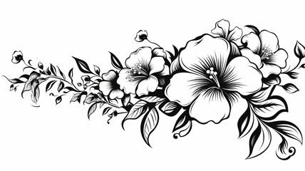 Flowers outline floral black outline isolated on white illustration