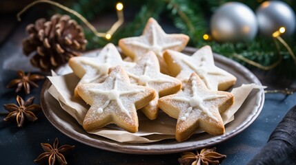 Obraz na płótnie Canvas Star-shaped cookies. Homemade Christmas Cookies.