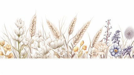 Sketch weeds herbal flowers and cereals. Trendy element design