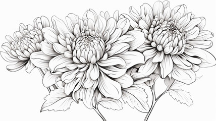 Vector Chrysanthemum floral botanical flowers. Black illustration