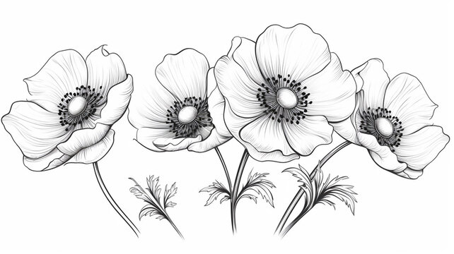 Sketch of anemone flowers. Hand drawn illustration design
