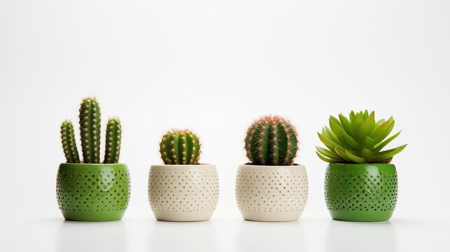 Image of tiny mini cactuses, on a white background.