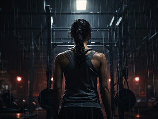 Fototapeta na wymiar Gym Motivation: Dark, Gloomy Background with Someone Sweating during Intense Workout