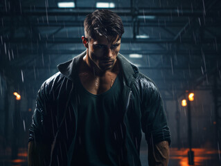Gym Motivation: Dark, Gloomy Background with Someone Sweating during Intense Workout