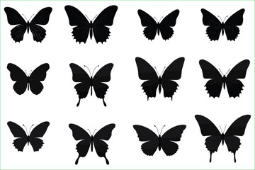 Butterfly Silhouettes, Butterfly silhouette collection, set, silhouette butterfly - obrazy, fototapety, plakaty
