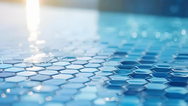 Closeup of the textured and multidimensional surface of designer pool tiles, adding an element of depth and character to the pool design.