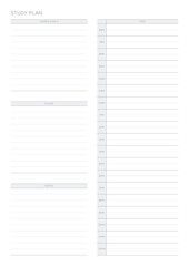This is a simple, minimal style study plan design template. Note, scheduler, diary, calendar, planner document template illustration.