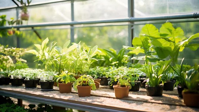 Closeup of a greenhouse filled with various plant species, which have been studied for their potential impact on extending human lifespan through natural compounds and substances.