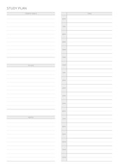 This is a simple, minimal style study plan design template. Note, scheduler, diary, calendar, planner document template illustration. - obrazy, fototapety, plakaty