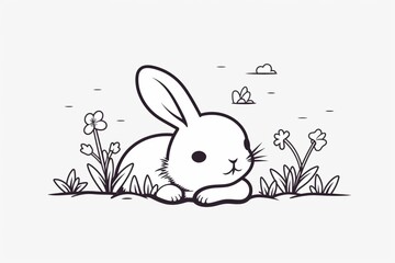 Uncover the magic of a vector illustration featuring a cute bunny's outline, transformed into minimalistic line art doodles that capture the adorable nature of its various poses.