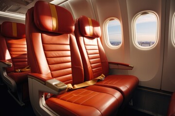 Gold seat belt in the red plane. Generative AI.
