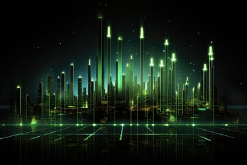 High tech 3d market chart, large green arrows pointing up. Generative AI.