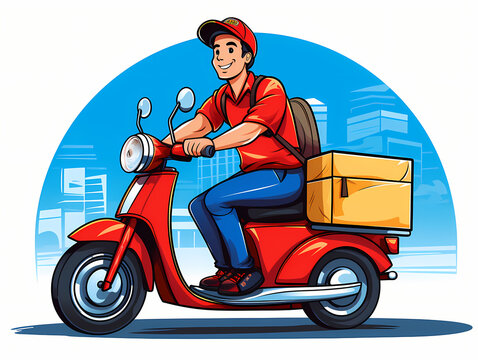 Food Delivery Rider on Scooter or Bike Carrying a Bag of Delicious Food