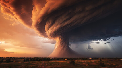 A Powerful Tornado Funnel Amidst Swirling Clouds in the Infinite Sky