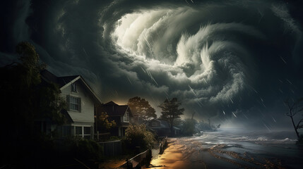 The Elemental Ballet of Storms, Winds, and Rain in a Destructive along the Coastal - obrazy, fototapety, plakaty