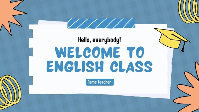 3d animated intro saying welcome to English class


