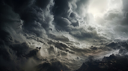 The Vortex of Storms, Wind, and Rain, Unleashing Destructive Chaos Along the Coastal - obrazy, fototapety, plakaty
