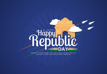26 January Indian Republic Day Celebration Background Design Template. - obrazy, fototapety, plakaty