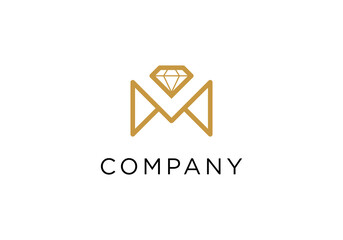 initial letter M with diamond line logo for golden jewelry logo icon symbol vector element, wedding icon logo - obrazy, fototapety, plakaty