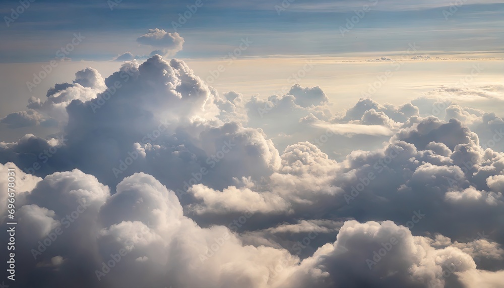 Wall mural high nature view large white clouds on soft sky background in the morning, view of white cloudy on t