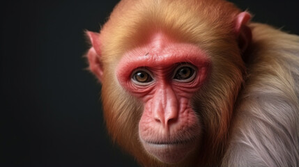 Red Bald-headed Uakari, also known as British Monkey (Cacajao calvus rubicundus). Generative AI