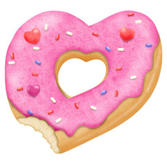 Bitten heart shaped donut with sprinkles on it