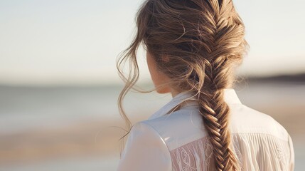 Close-up of a fishtail braid with intricate details