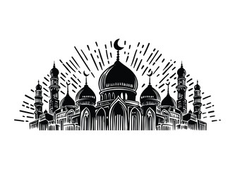 Ramadan Kareem doodle mosque illustration
