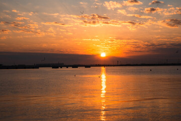 Obraz premium Doha Old Port Sunrise shot with water, Qatar