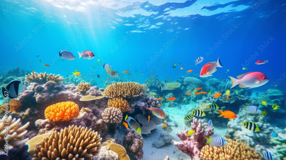 Wall mural Diverse coral reefs teeming with colorful marine life