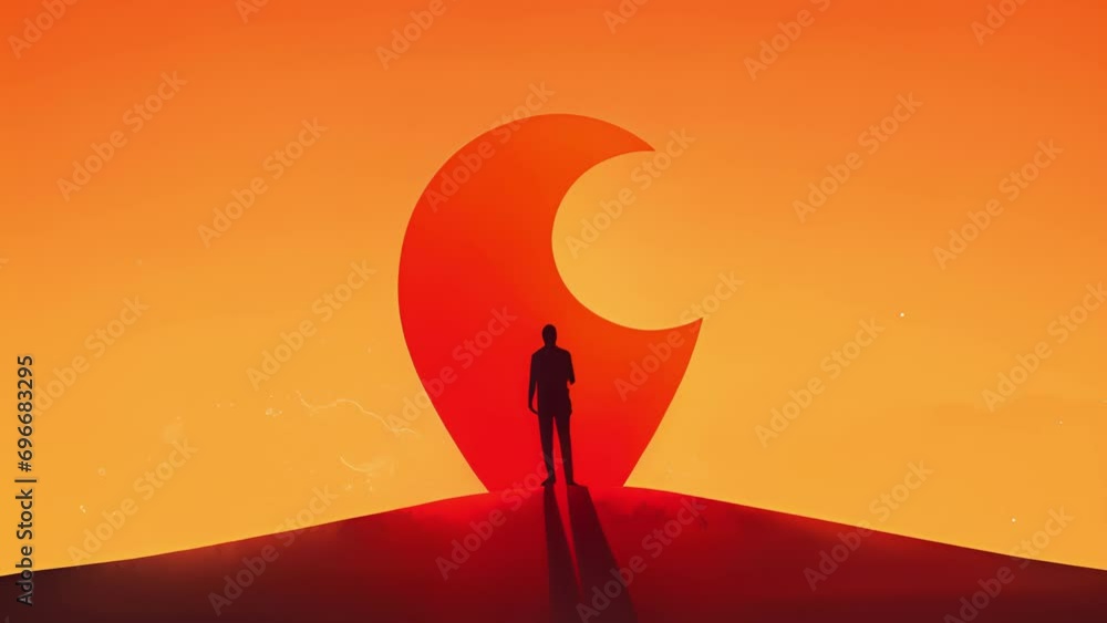 Poster a person in the shape of a question mark signifying the uncertainty of their feelings towards anothe