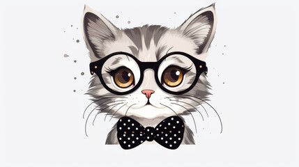 Whimsical cat clip art wearing oversized glasses