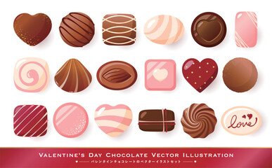 バレンタインデーにピッタリのバレンタインチョコレートのリアルなベクターイラスト素材セット