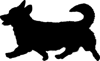 High quality Dog Corgi with a tail runs silhouette Breeds Bundle Dogs on the move. Dogs in different poses.
The dog jumps, the dog runs. The dog is sitting. The dog is lying down. The dog is playing