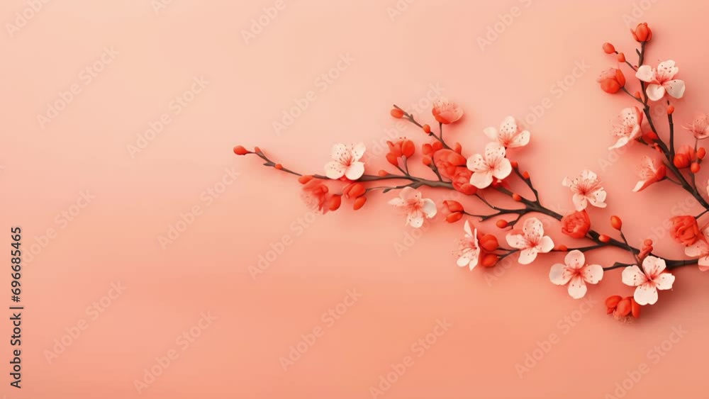 Poster minimalistic view of a peach fuzzcolored backdrop with a delicate floral pattern, adding a touch of 