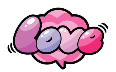 バルーンモチーフの吹き出しのあるloveのかわいいポップな作字・立体感ベクターロゴ