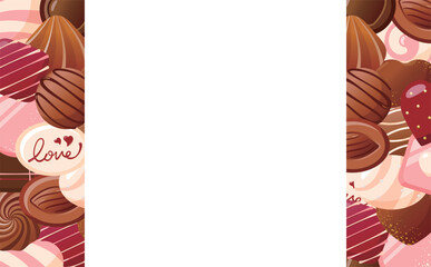 カードやタイトルに使えるバレンタインチョコレートをイメージした背景と中央にコピースペースのあるバレンタインデーフレーム