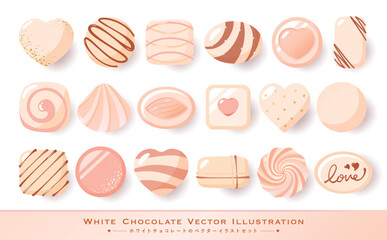 バレンタインデーやホワイトデーにピッタリのホワイトチョコレートのリアルなベクターイラスト素材セット - obrazy, fototapety, plakaty