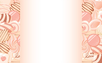 カードやタイトルに使えるホワイトデーやバレンタインチョコレートをイメージした背景と中央にコピースペースのあるフレーム