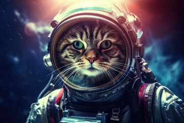 Astronaut cat in space. Portrait of a cat in space suit, Cat astronaut in a spacesuit on a science...