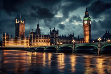 Big Ben and Houses of Parliament at night, London, UK, Big Ben and the Houses of Parliament at night in London, UK, AI Generated - obrazy, fototapety, plakaty