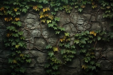 Grunge stone wall with ivy leaves. 3d rendering, Capture the medieval texture background in nature, AI Generated - Powered by Adobe