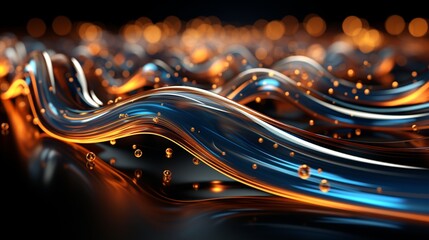 Immerse Yourself in Futuristic Elegance: Stunning 64K Wallpaper and Backgrounds with Dynamic Waves, Technological Lines, and Mesmerizing Blue and Gold Hues, Generative AI