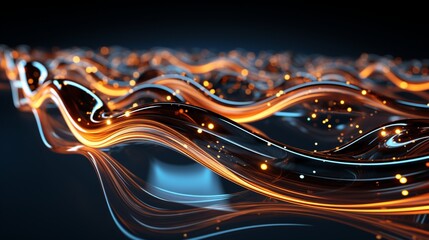 Immerse Yourself in Futuristic Elegance: Stunning 64K Wallpaper and Backgrounds with Dynamic Waves, Technological Lines, and Mesmerizing Blue and Gold Hues, Generative AI
