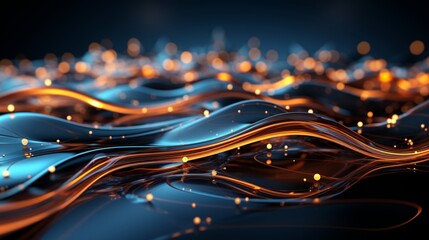 Immerse Yourself in Futuristic Elegance: Stunning 64K Wallpaper and Backgrounds with Dynamic Waves, Technological Lines, and Mesmerizing Blue and Gold Hues, Generative AI