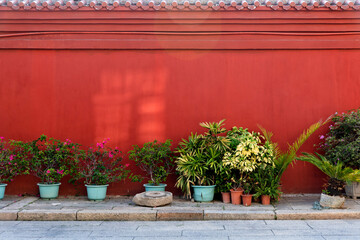 Red courtyard wall in Chinese style house