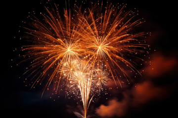 Fototapeta premium Firework explosion in the night sky celebrating happy new year 2024