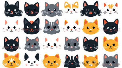 Set of cute cartoon cat faces with different emotions. Veterinary medicine. Generative AI - obrazy, fototapety, plakaty